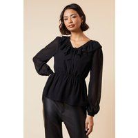 Womens Ruffle Front Long Sleeve Blouse