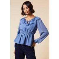 Womens Ruffle Front Long Sleeve Blouse