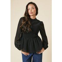 Womens Shirred Front And Back Long Sleeve Blouse