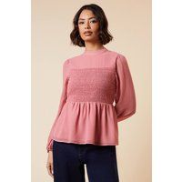 Womens Shirred Front And Back Long Sleeve Blouse