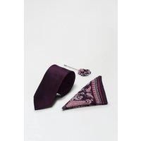 Mens Purple And Pink Three Piece Tie Set - One Size