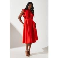Sleeveless Ruffle Crepe Midi Dress