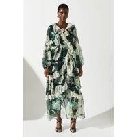 Lace Trim Chiffon Wrap Dress