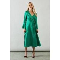 Petite Animal Satin Jacquard Wrap Midi Dress