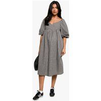 Womens Maternity Woven Check Puff Sleeve Smock Midi Dress