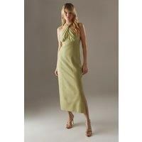 Cross Front Georgette And Marl Suiting Midi Dress