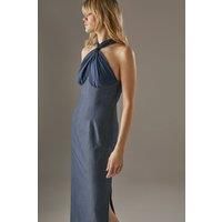 Cross Front Georgette And Marl Suiting Midi Dress