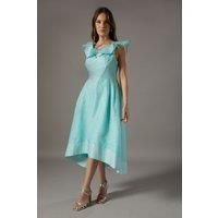 Ruffle Neck Fit And Flare Dress