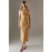 Buckle Detail Raw Edge seamed Midi Dress