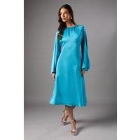 Flare Sleeve Satin Shift Dress