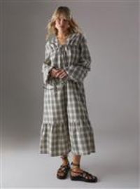 Gathered Channel Detail Check Midi Smock Dress