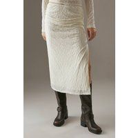 Warehouse Women's Lace Fitted Midaxi Skirt in Cream | Size: 16