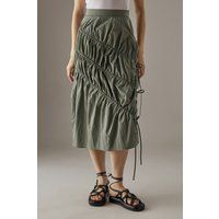Warehouse Women's Taffeta Channel Detail Midi Skirt in Khaki | Size: 6