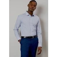 Mens Navy Premium Cotton Stripe Slim Fit Long Sleeve Shirt - 16.5 In