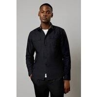 Mens Black Twin Pocket Cotton Poplin Long Sleeve Shirt - L