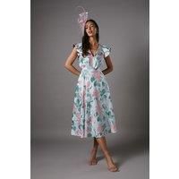 Jacquard Ruffle Sleeve Prom Dress