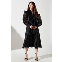 Organza Frill Trim Midi Dress