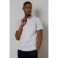 Mens Light Grey Jacquard Zip Neck Polo Shirt - L