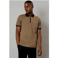 Mens Camel Contrast Collar Zip Neck Polo Shirt - M