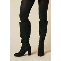 Dorothy Perkins Womens Black Knee High Boots Ruched Almond Toe High Heel