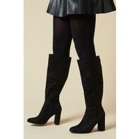 Dorothy Perkins Womens Knee High Boots Black Almond Toe Block Heel Stylish