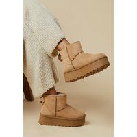 Womens Izzy Suedette Cosy Chunky Flatform Ankle Boots