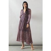 Wallis Womens Midi Dress Purple Elegant Paisley Print V Neck Cinched Waist