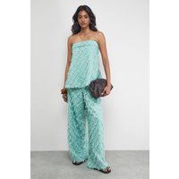 Warehouse Women's Fluffy High Waisted Wide Leg Trouser in Pale Green | Size: 6