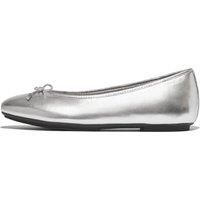 Delicato Bow Soft Metallic-Leather Ballet Flats Silver