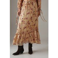 Shadow Stripe Drawstring Waist Tier Maxi Skirt