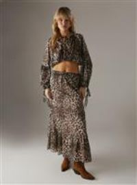 WAREHOUSE Animal Shadow Stripe Drawstring Waist Tier Maxi Co-ord Skirt 6