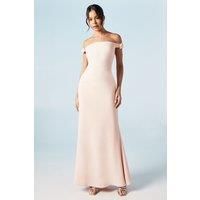 Coast Bardot Bow Shoulder Crepe Fishtail Bridesmaids Maxi Dress, 12, Blush
