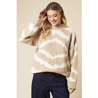 Womens Abstract Jacqaurd Detail Crew Neck Jumper