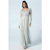 Diamante Geo Bodice Long Sleeve Tulle Bridesmaids Dress