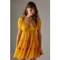 Dobby Chiffon Button Mini Smock Dress