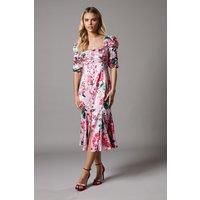 Petite Satin Dress with Floral Print
