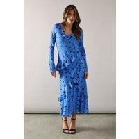 Spot Mix Ruffle Asymmetric Dress