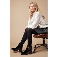 Oasis Womens Ankle Boots Black Mavise Patent Glossy Finish Stirrup Buckle Detail