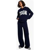 Tall DSGN Knitted Contrast Hoodie and Wide Leg Trouser Co Ord
