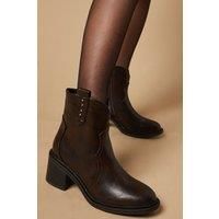 Oasis Womens Black Ankle Boots Faux Leather Block Heel Decorative Studs