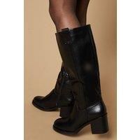 Oasis Womens Knee High Boots Black Faux Leather Chunky Sole Chic Design