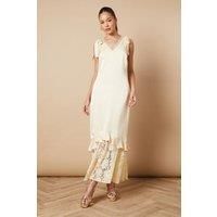 Satin Lace Tie Shoulder Maxi Dress