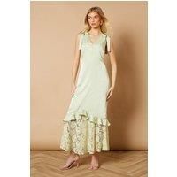Satin Lace Tie Shoulder Maxi Dress