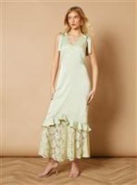 Satin Lace Tie Shoulder Maxi Dress