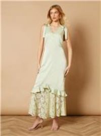 Satin Lace Tie Shoulder Maxi Dress