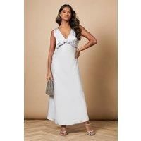 Oasis Satin Ruffle Bust Detail Maxi Dress, 10, Silver