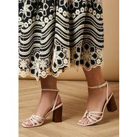 Michelle Ring Detail Strappy Leather Stacked High Block Heel Sandals