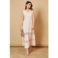 Dobby Chiffon Lace Insert Midi Dress