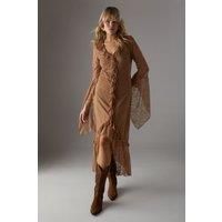 Lace Button Through Ruffle Maxi Dress