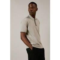 Mens Burton 1904 Silver Grey Mercerised Zip Neck Polo Shirt - Xxl